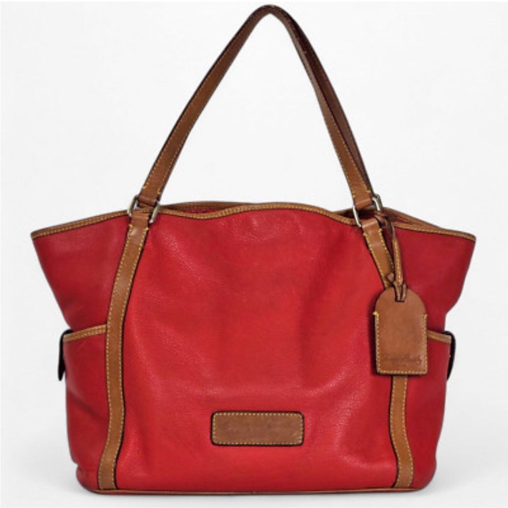 Dooney & Bourke Florentine Leather Kristen Red Orange Large Tote Vachetta Trim